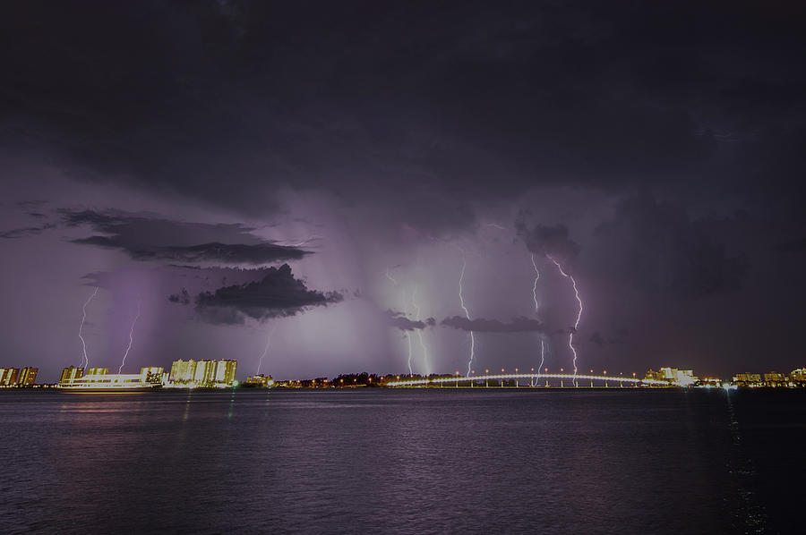 Sand Key Bridge Lightning Photograph by Joe Leone