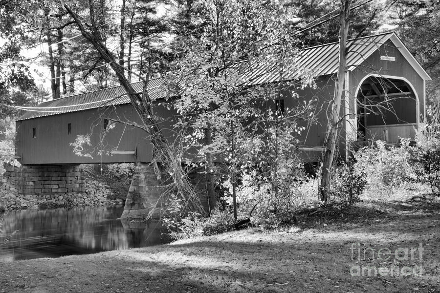 Rustic Covered Bridge Photograph - Sawyers Crossing Covered Bridge Black And White by Adam Jewell