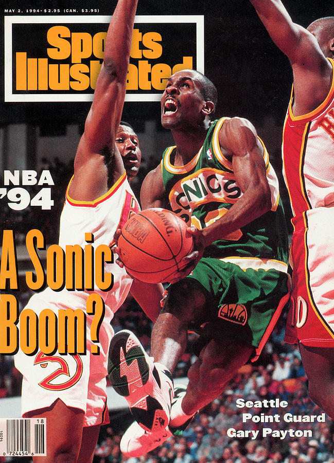 Gary Payton in Action on Sports Illustrated Photograph - Seattle Supersonics Gary Payton... Sports Illustrated Cover by Sports Illustrated