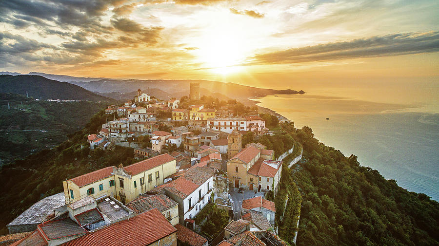 Sicily, Piraino, Aerial View, Italy Digital Art by Antonino Bartuccio