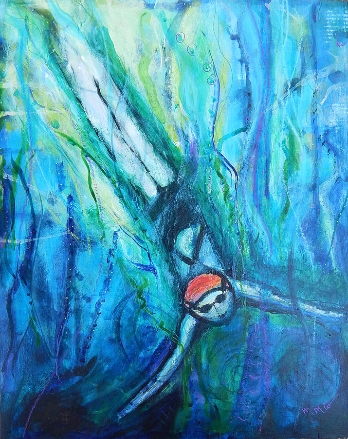 Single swimmer Painting by Mary Conner