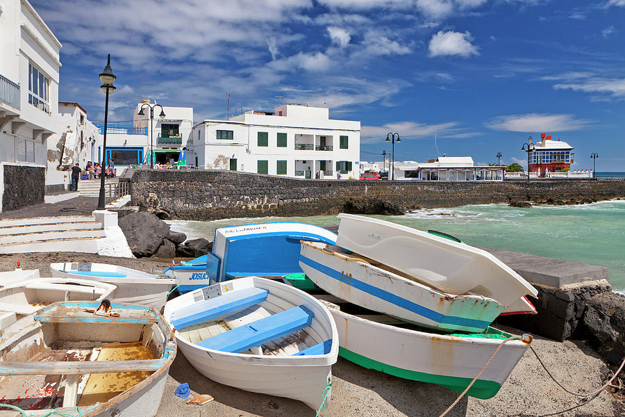 Spain, Canary Islands, Lanzarote, Atlantic Ocean, Las Palmas District, Arrieta, Fishing Boats Digital Art by Pietro Canali
