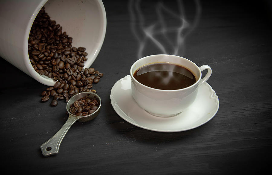 Steaming Cup Of Black Coffee by Karen Foley - Royalty Free and Rights  Managed Licenses