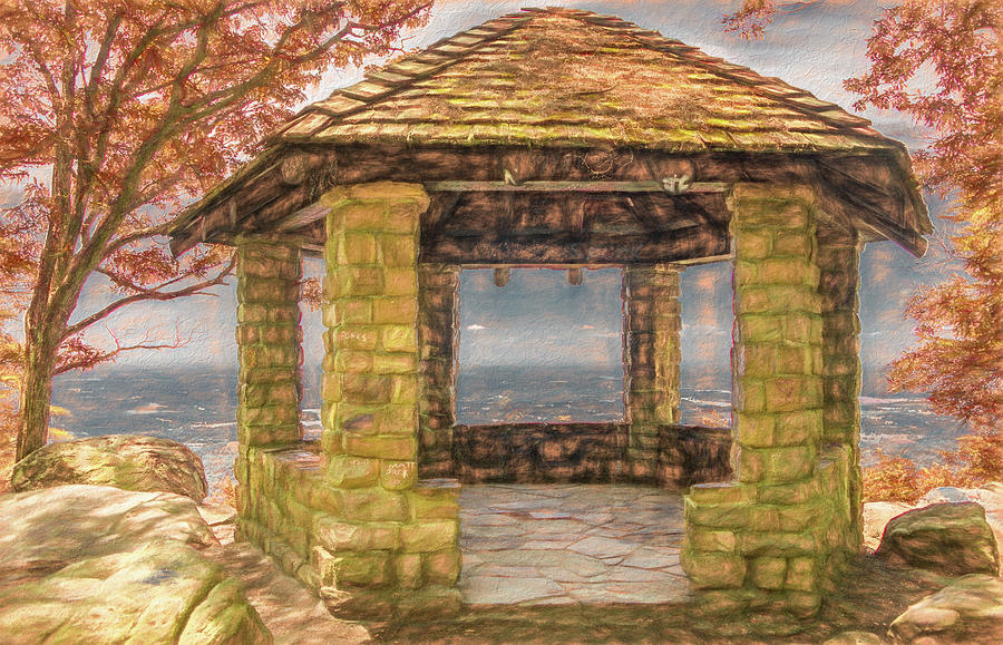 Stone Gazebo Atop Chilhowee Mountain, Painterly Photograph by Marcy Wielfaert