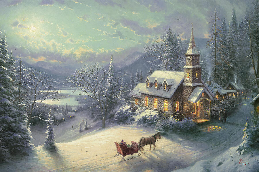 トーマス・キンケイド、Moonlight Sleigh Ride Sunday Evening Sleigh Ride by Thomas Kinkade