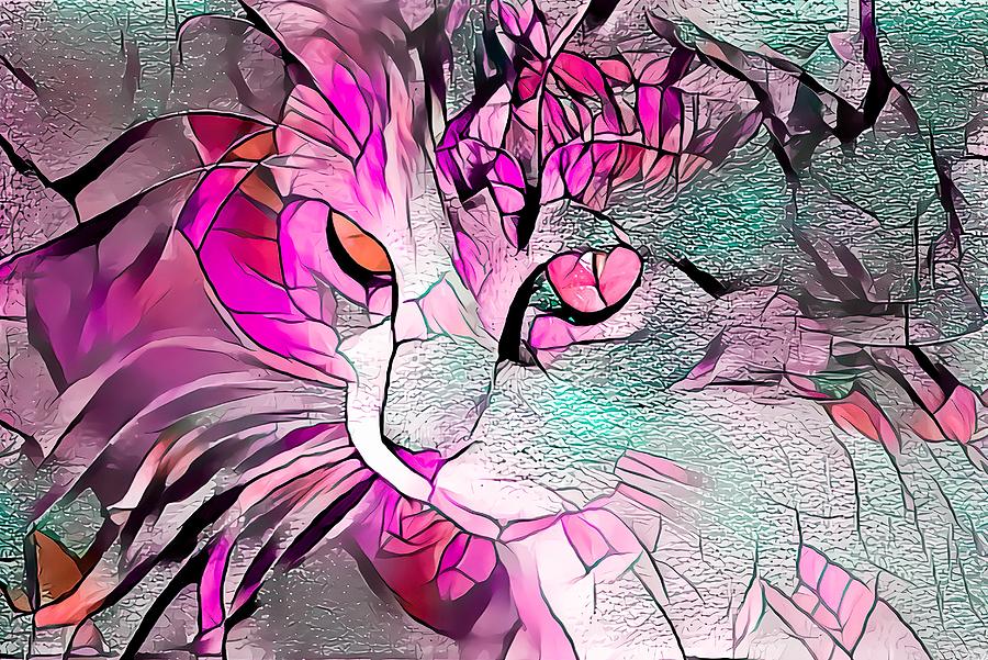 Sweet Pink Stained Glass Cat Digital Art by Don Northup