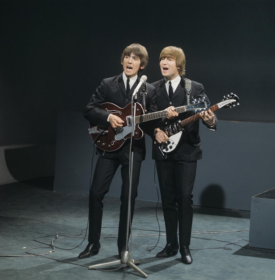 George Harrison and John Lennon Performing Photograph - The Beatles Perform On Shindig by David Redfern