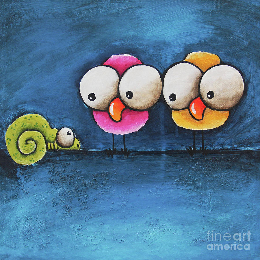 Quirky Birds and Curious Chameleon Painting - The Chameleon by Lucia Stewart
