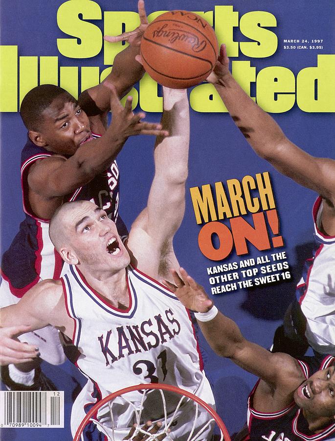 Basketball Players in Intense Action Photograph - University Of Kansas Scot Pollard, 1997 Ncaa Southeast Sports Illustrated Cover by Sports Illustrated