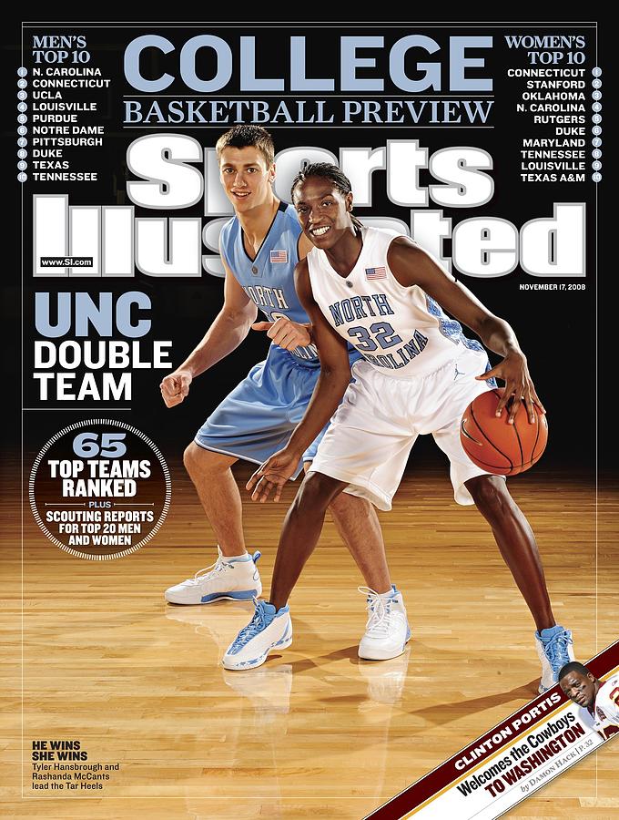 UNC Basketball Players on Court Photograph - University Of North Carolina Tyler Hansbrough And Rashanda Sports Illustrated Cover by Sports Illustrated