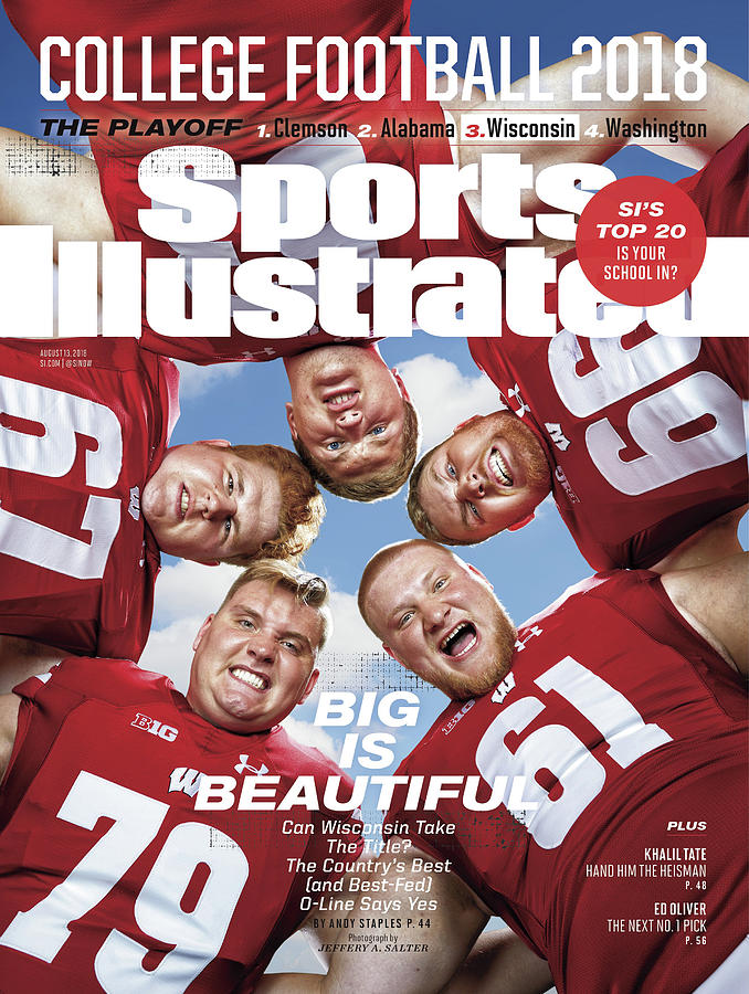 Wisconsin Football Players on Cover Photograph - University Of Wisconsin Offensive Line, 2018 College Sports Illustrated Cover by Sports Illustrated