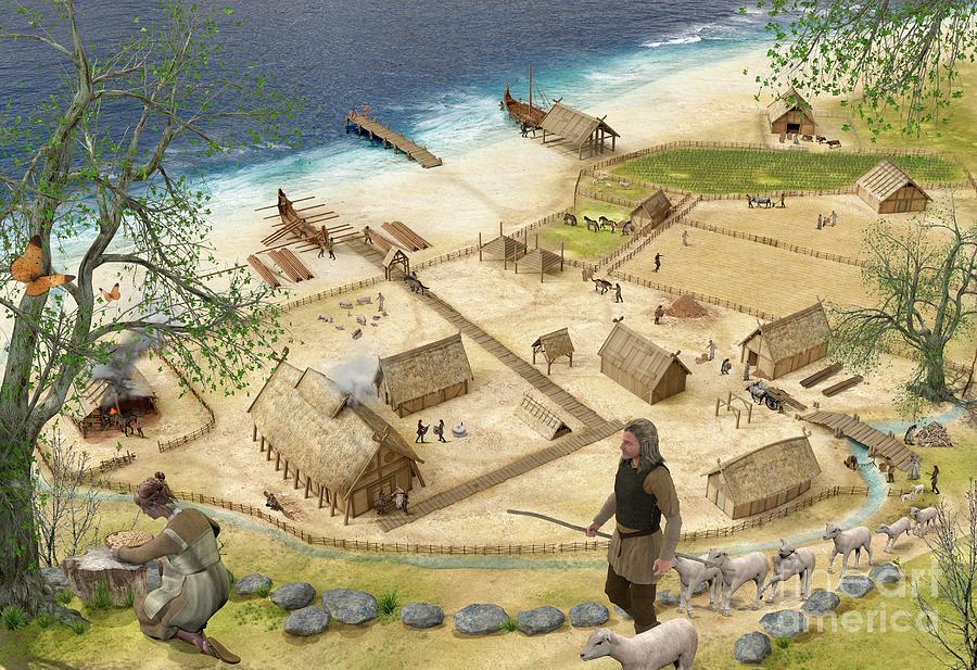 Viking Village In Spring by Claus Lunau / Science Photo Library