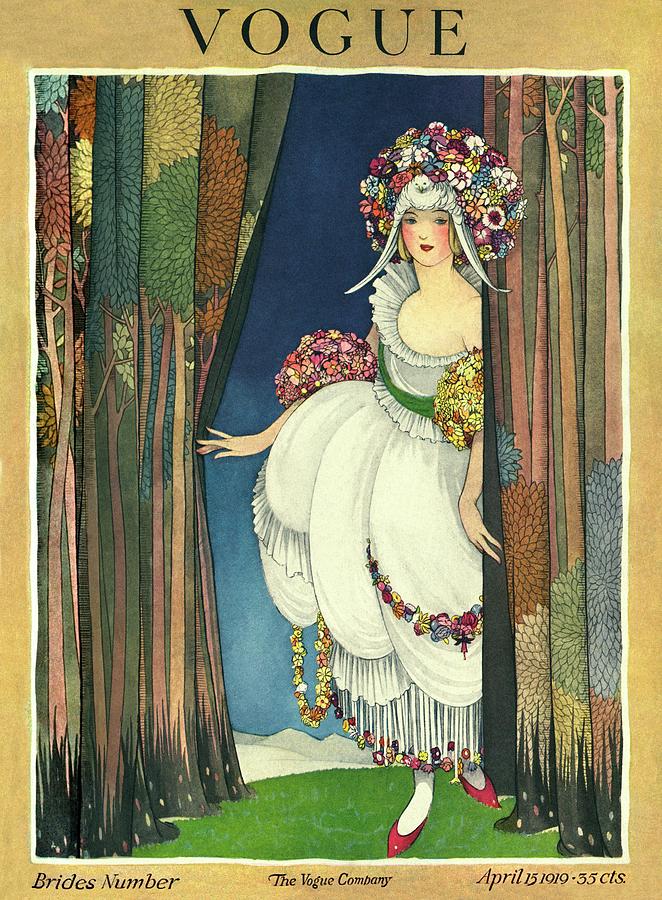 Vintage Vogue Cover Of A Bride With Floral by George Wolfe Plank