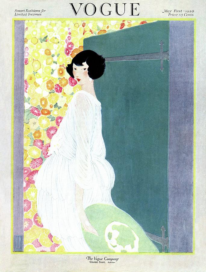 Vintage Vogue Cover Of A Woman Opening A Gate by Alice de Warenne