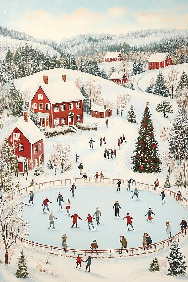 Winter Wonderland Ice Skating Scene by Melloi Art Prints