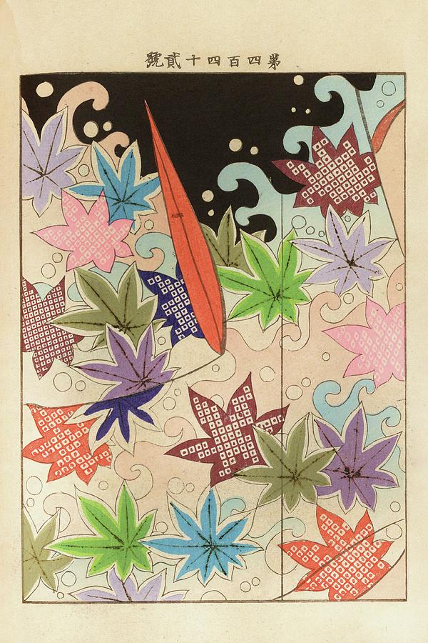Traditional Japanese Maple Leaf Design Painting - Yachigusa V. 15, Pl.22 by Seiko Ueno
