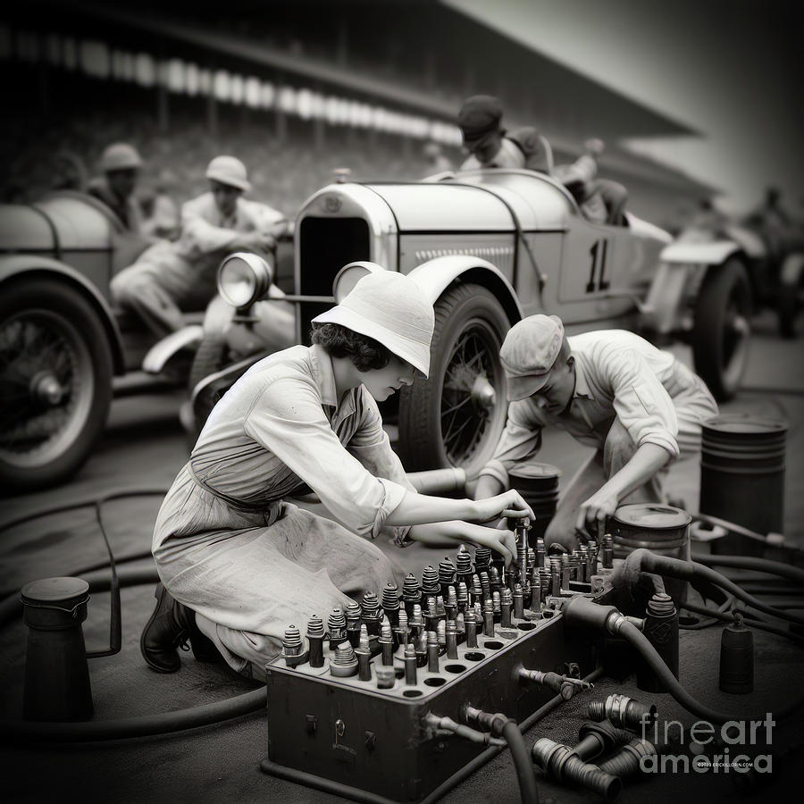 AI-generated image of 1920s race car and woman mechanic #2 Digital Art by Eric Killorin