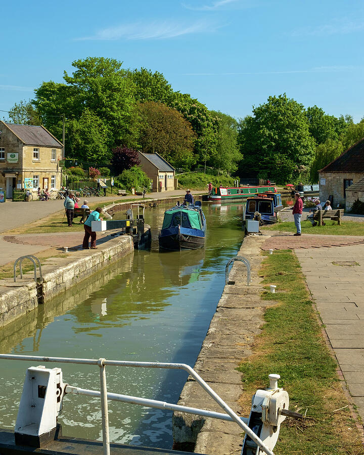 Canal Boat Passing Through Lock Photograph - Bradford Wharf and Bradford Lock on The Kennet and Avon Canal in B #1 by Seeables Visual Arts