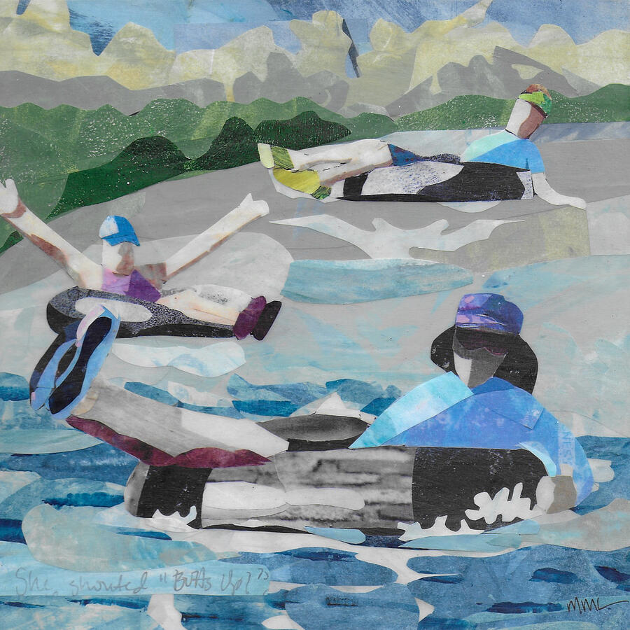 Adventurous Tubing Down the River Mixed Media - Butts Up #3 by Mary Conner