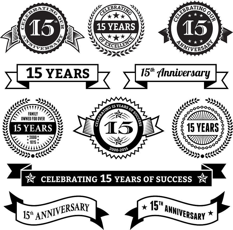 Fifteen Year Anniversary Vector Badge Set Royalty Free Vector Background #1 Drawing by Bubaone