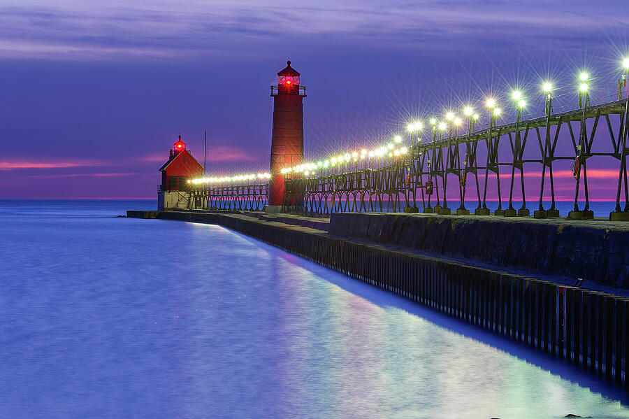Grand Haven Lighthouse at Dusk Photograph - Grand Haven Lighthouse at Dusk #1 by Michael Collins