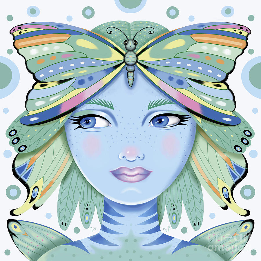 Insect Girl, Winga - Sq.White Digital Art by Valerie White