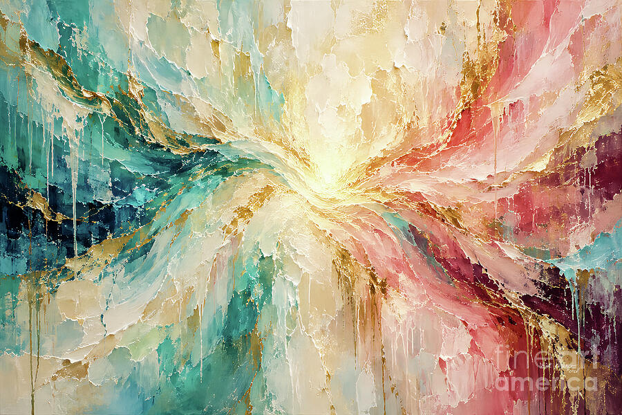 Colorful Abstract Swirl Painting - 1 John 4 19. We Love Because He First Loved Us. Gods Love Christian Wall Art by Mark Lawrence