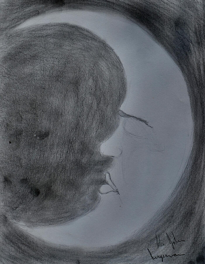 G- Man In The Moon Drawing by Alex John Bergerman