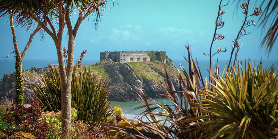 Coastal Fortress on Rocky Island Photograph - Tenby seafront #1 by Seeables Visual Arts