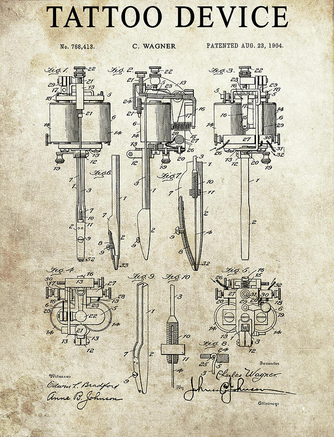 1904 Tattoo Machine Patent by Dan Sproul - Royalty Free and Rights