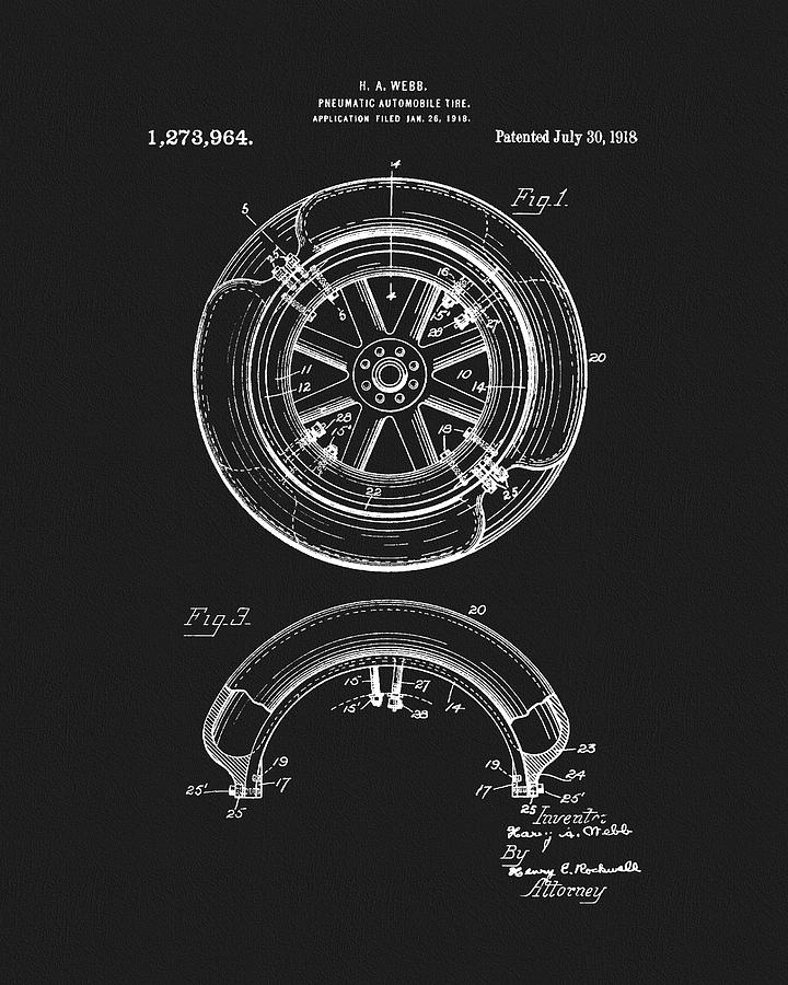 1918 Car Tire Patent Drawing by Dan Sproul