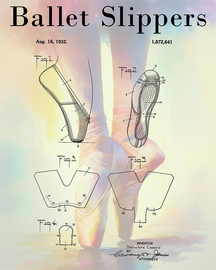 1932 Ballet Slippers Patent Mixed Media by Dan Sproul