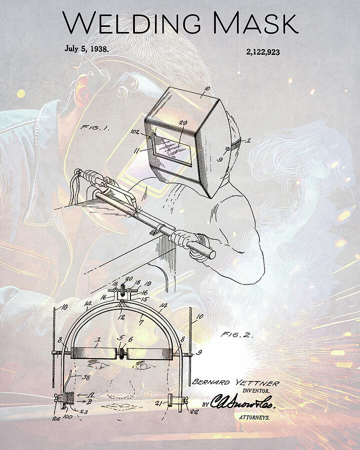 1938 Welding Mask Patent Mixed Media by Dan Sproul