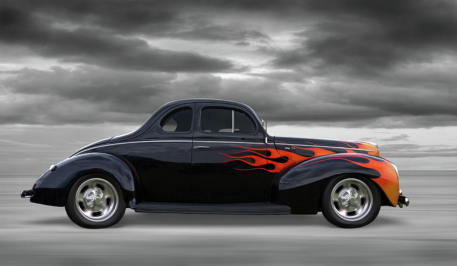1940 Ford Deluxe Coupe Hot Rod With Flames by Gill Billington