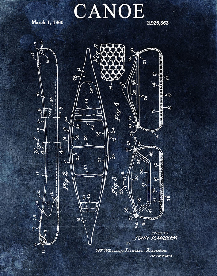 1960 Canoe Patent Drawing by Dan Sproul
