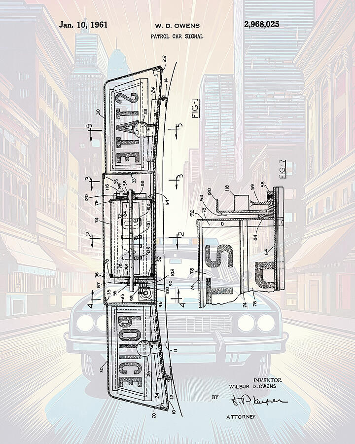 1961 Patrol Car Lights Police Patent Mixed Media by Dan Sproul