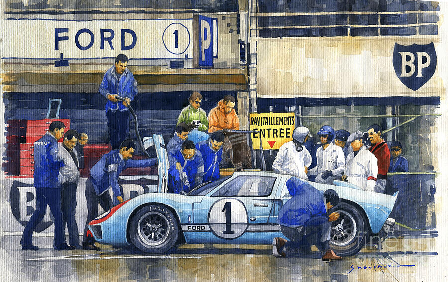 1966 Le Mans 24 Pit Stop Ford GT40 MkII Ken Miles Denny Hulme by