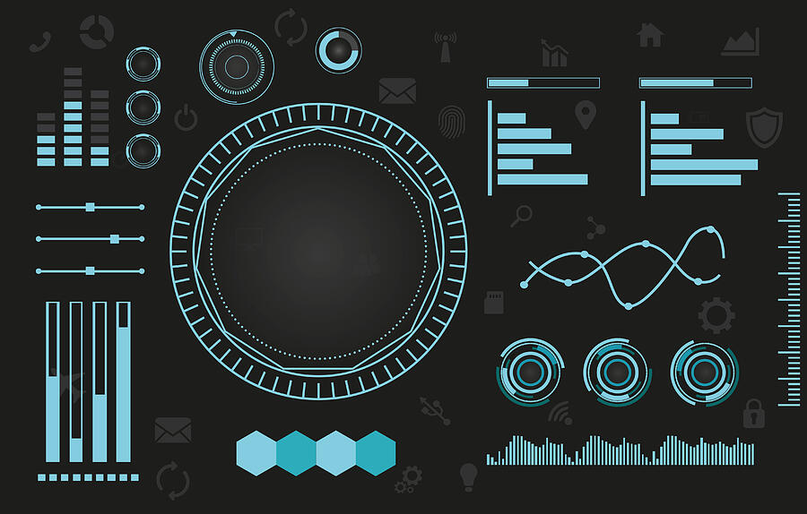 Creative vector illustration of HUD interface elements set, infographics Sci Fi isolated on transparent futuristic background. Art design template. Abstract future concept science virtual graphic #2 Drawing by Reklamlar
