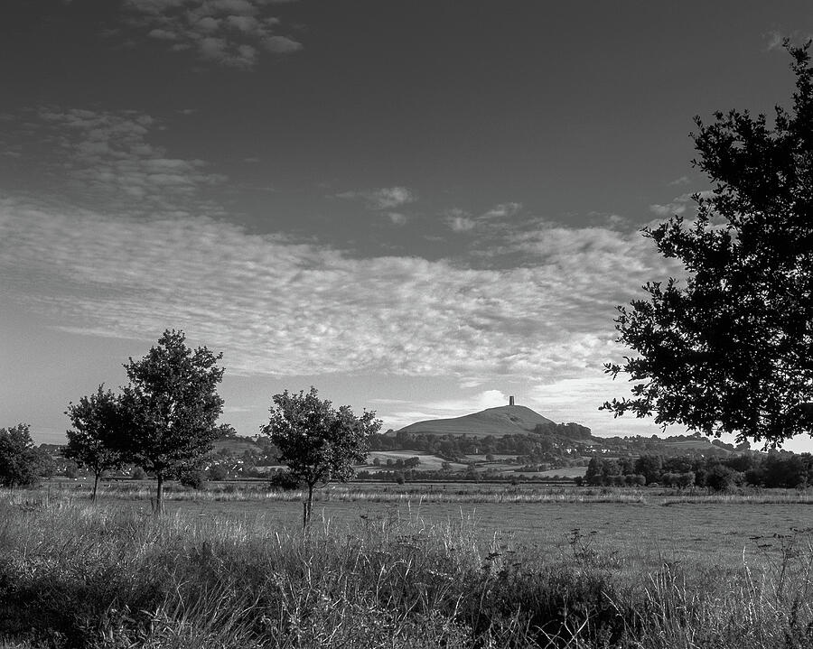 Glastonbury Tor in Monochrome Photograph - Glastonbury Tor landscape #2 by Seeables Visual Arts