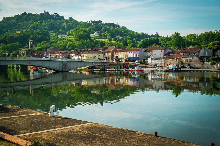 Charming Riverside Townscape Photograph - t-Sylvestre-sur-Lot town and historic hilltop Penne dAgenais #2 by Seeables Visual Arts