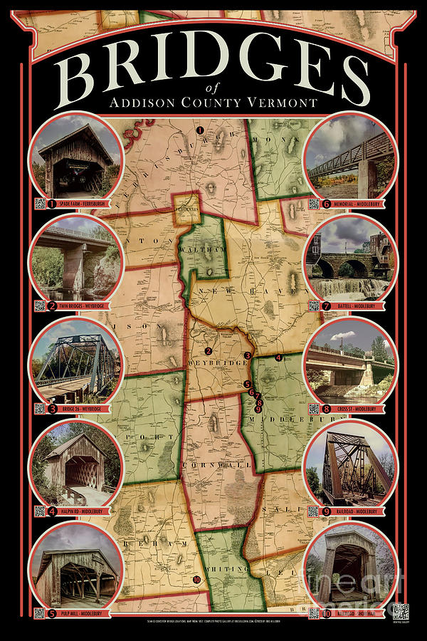 The Bridges of Addison County Poster #1 Mixed Media by Eric Killorin
