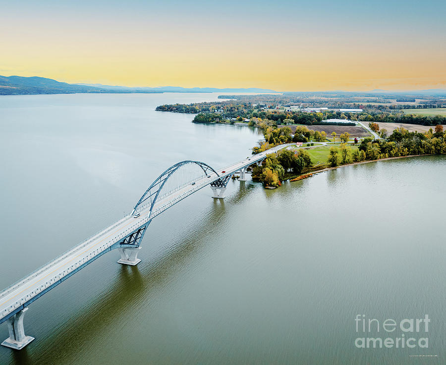 Aerial view of Crown Point bridge over Lake Champlain at the New York and Vermont border #4 Photograph by Eric Killorin