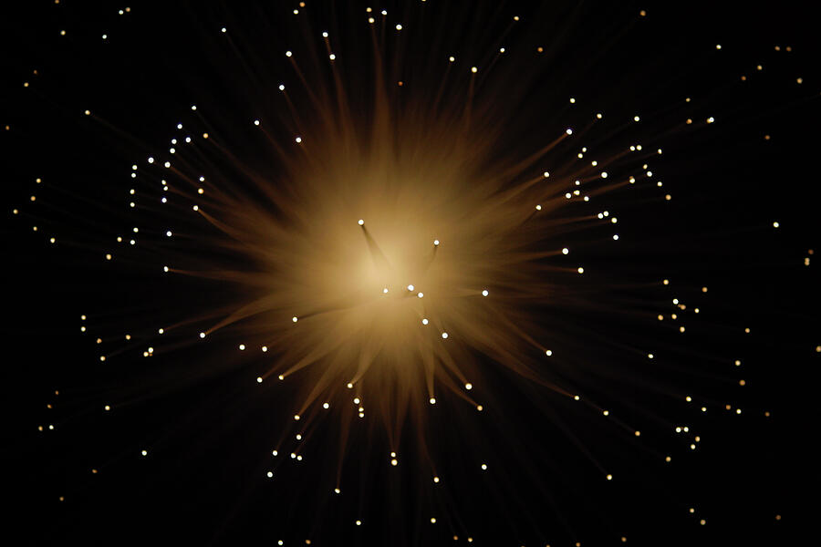 Golden Light Burst Photograph - Coloured lights and motion blur abstract #5 by Seeables Visual Arts