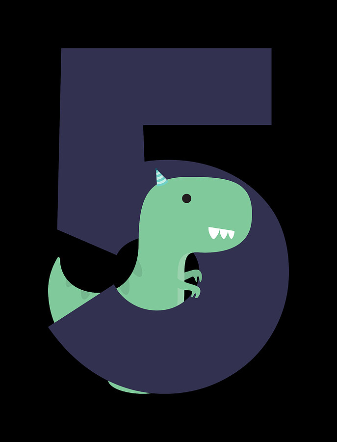 5 Fifth Birthday T-Rex Dinosaur Digital Art by Flippin Sweet Gear