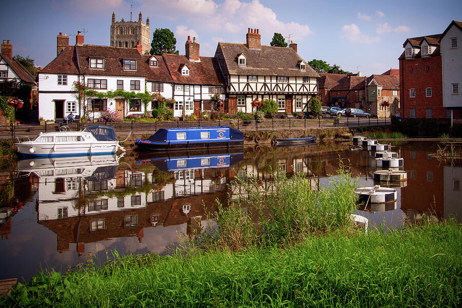 Picturesque Canal with Reflection Photograph - Tewkesbury, idyllic riverside cottages #6 by Seeables Visual Arts