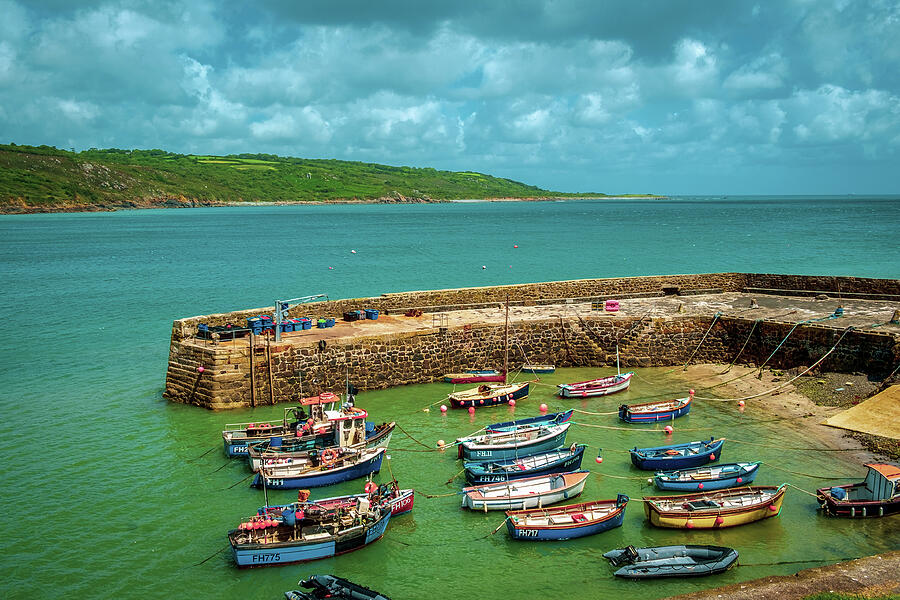 Fishing Boats in a Scenic Harbor Photograph - Boats in the harbour of traditional Coverack village in rural Co #8 by Seeables Visual Arts