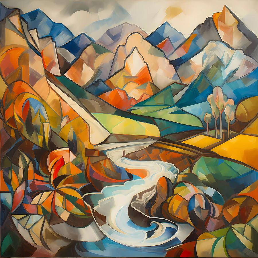 A cubist interpretation of a natural landscape with mountains No 2 Digital Art by Andre Petrov