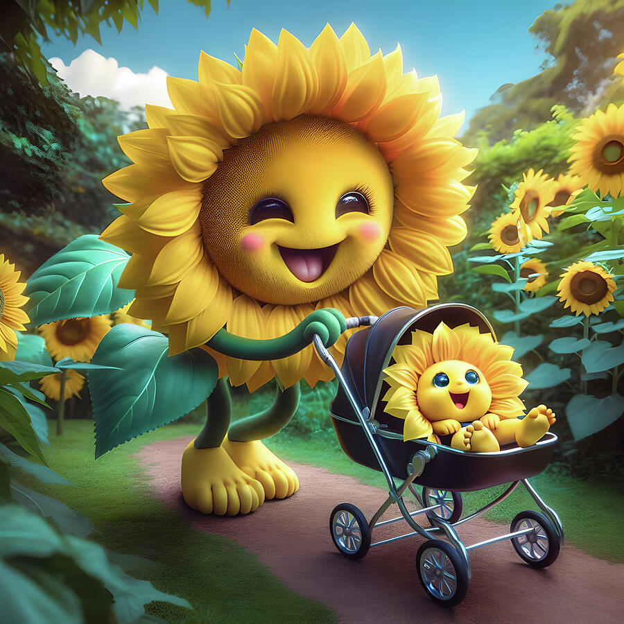 A Day with the Sunflower Sweethearts Digital Art by Deb Beausoleil