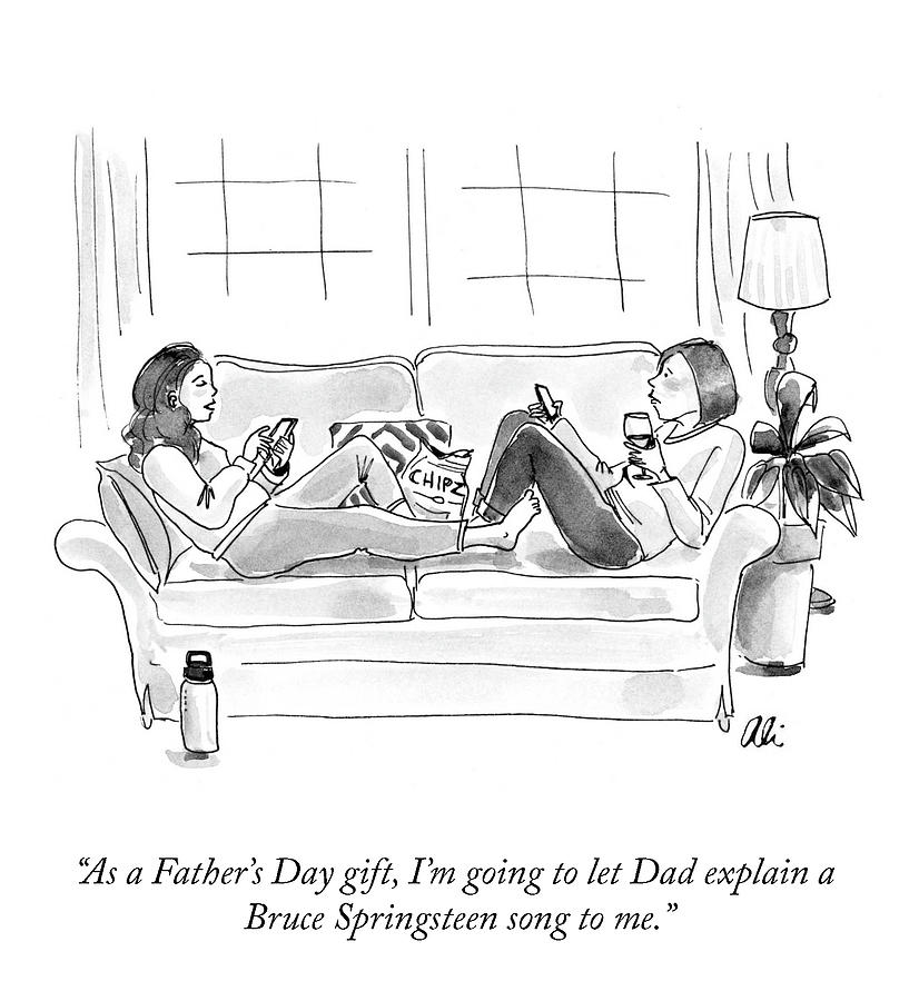 Father's Day Chat with Bruce Springsteen Drawing - A Fathers Day Gift by Ali Solomon