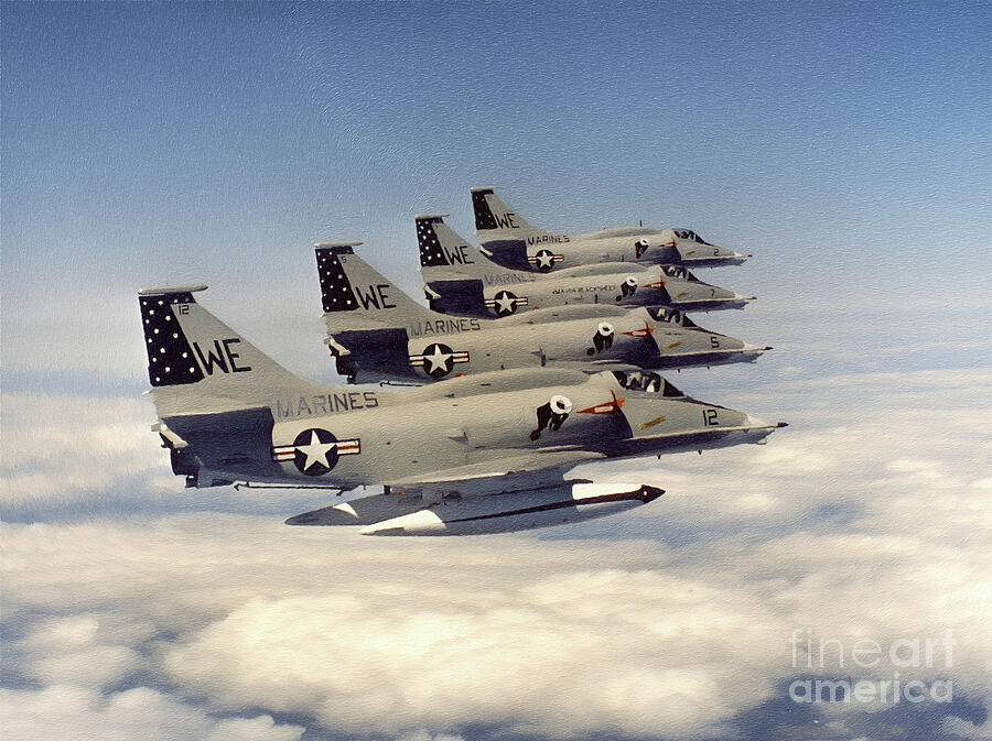 A Group of A-4M Skyhawks from VMA-214 Attack Squadron Painting by Antonios Valamontes